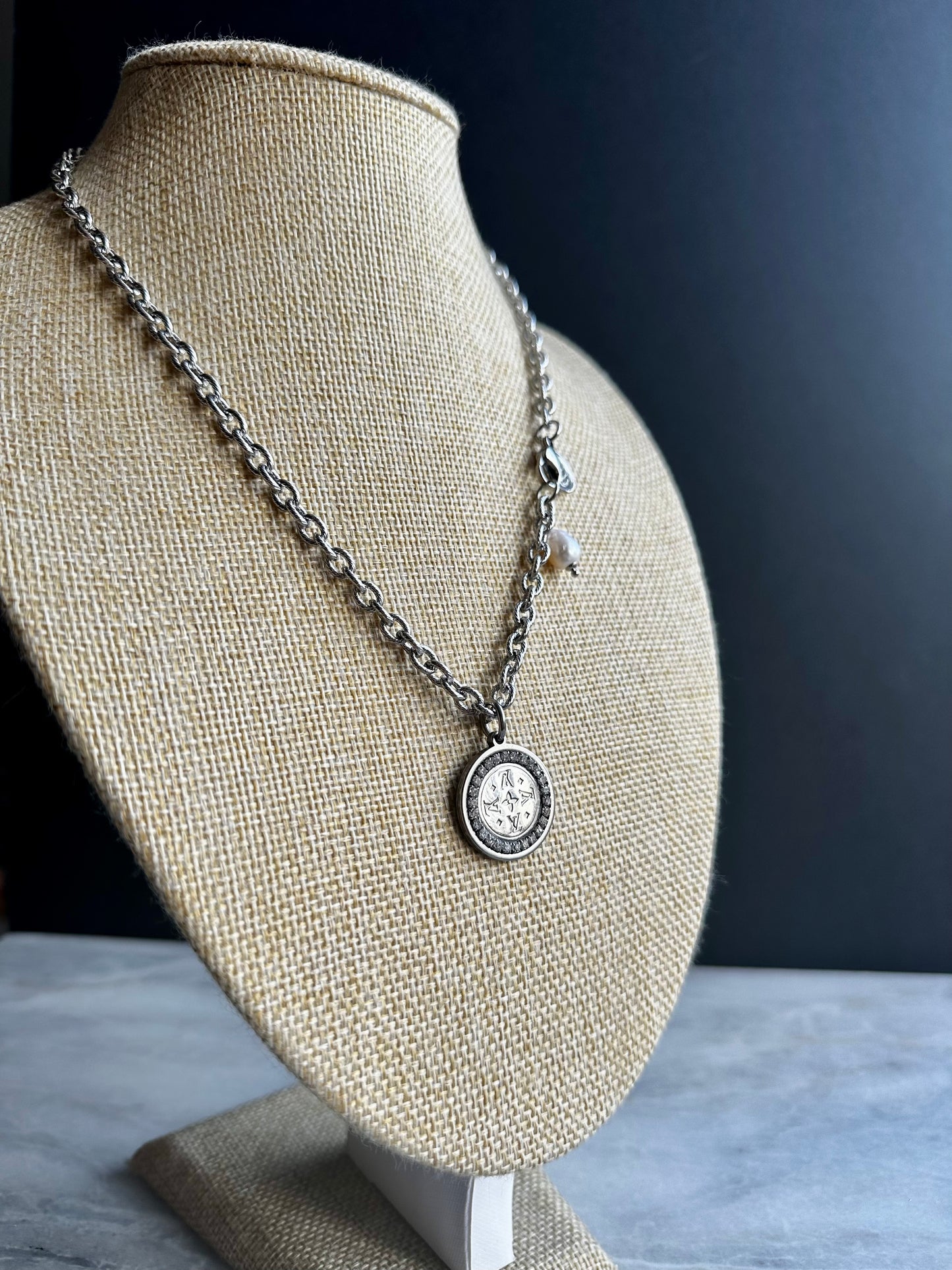 🤍 Authentic silver reworked Louis Vuitton button Necklace - VERY rare!