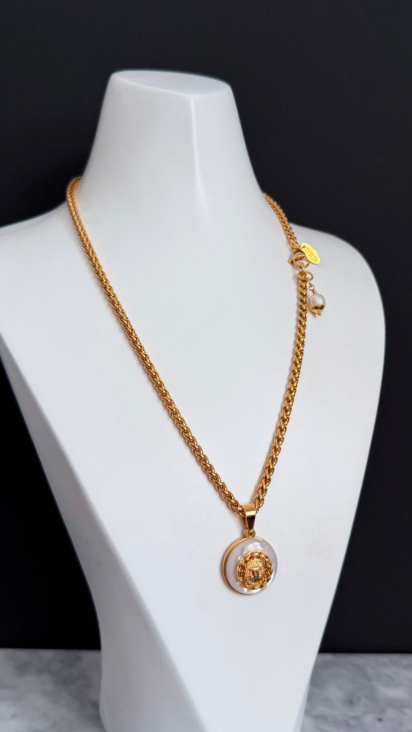 SUPER RARE MOTHER OF PEARL and Vintage Authentic reworked gold button Necklace