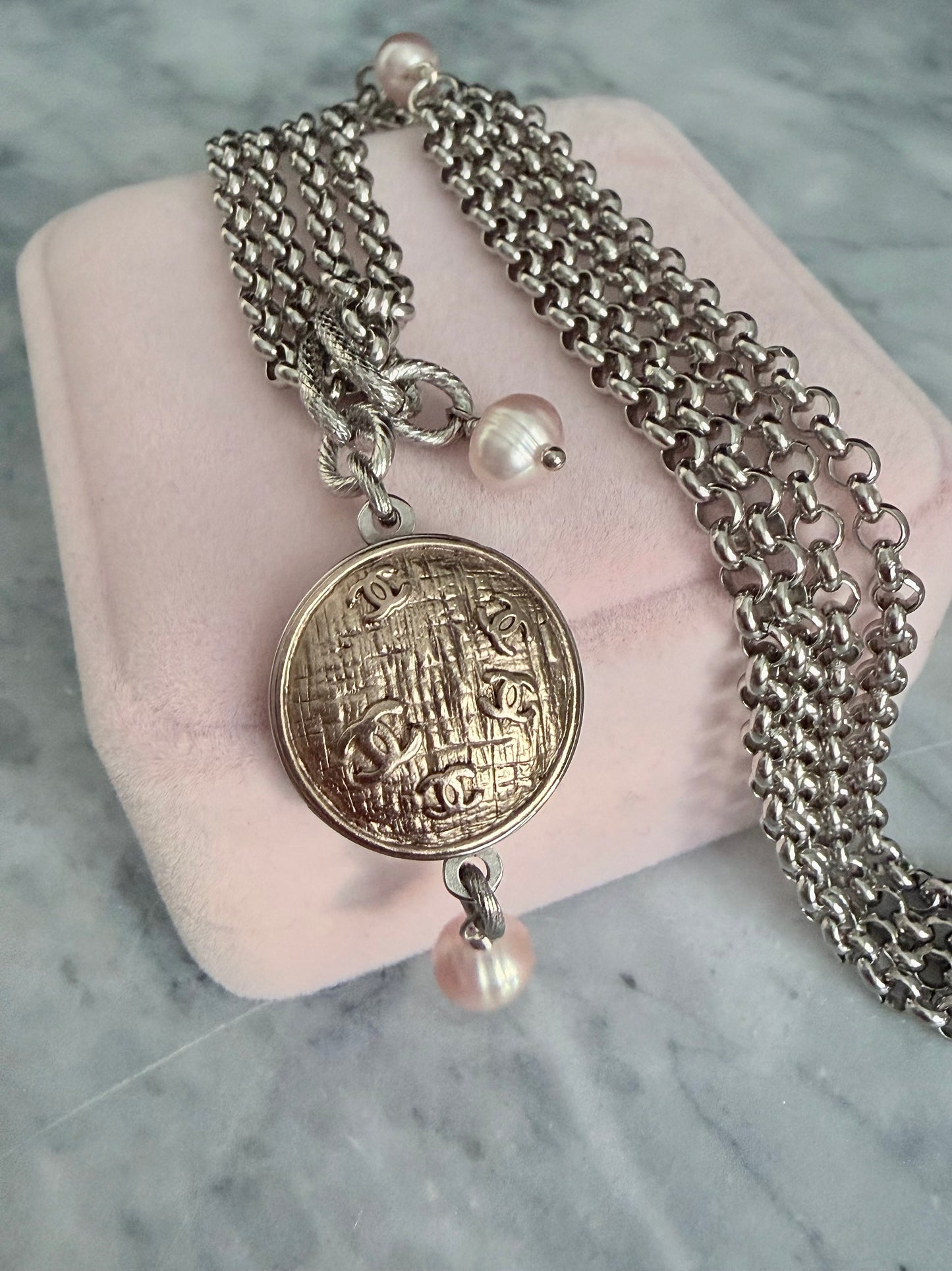 ✨ MIXED METAL Extremely rare Authentic Reworked silver Button Necklace