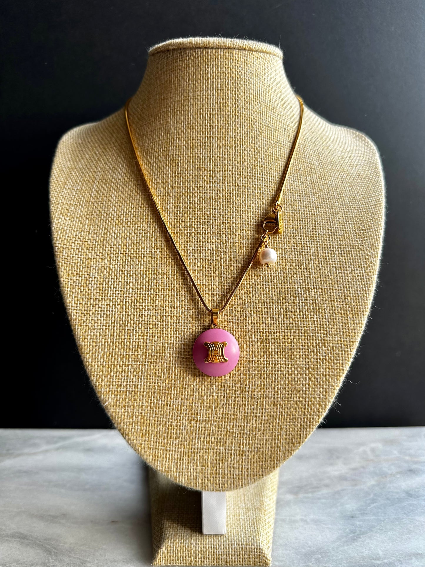 💞 Vintage Authentic reworked Celine Gold button Necklace