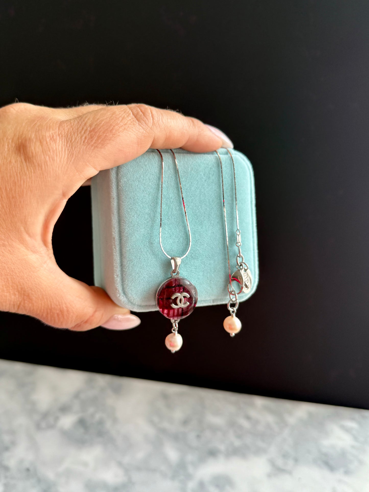 🩷 Reworked Authentic sterling silver button necklace with pink pearls
