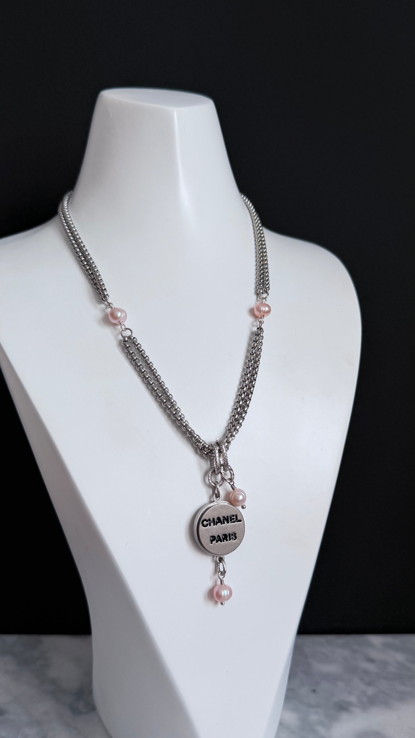 ✨ DOUBLE CHAIN - Authentic Reworked silver Button Necklace