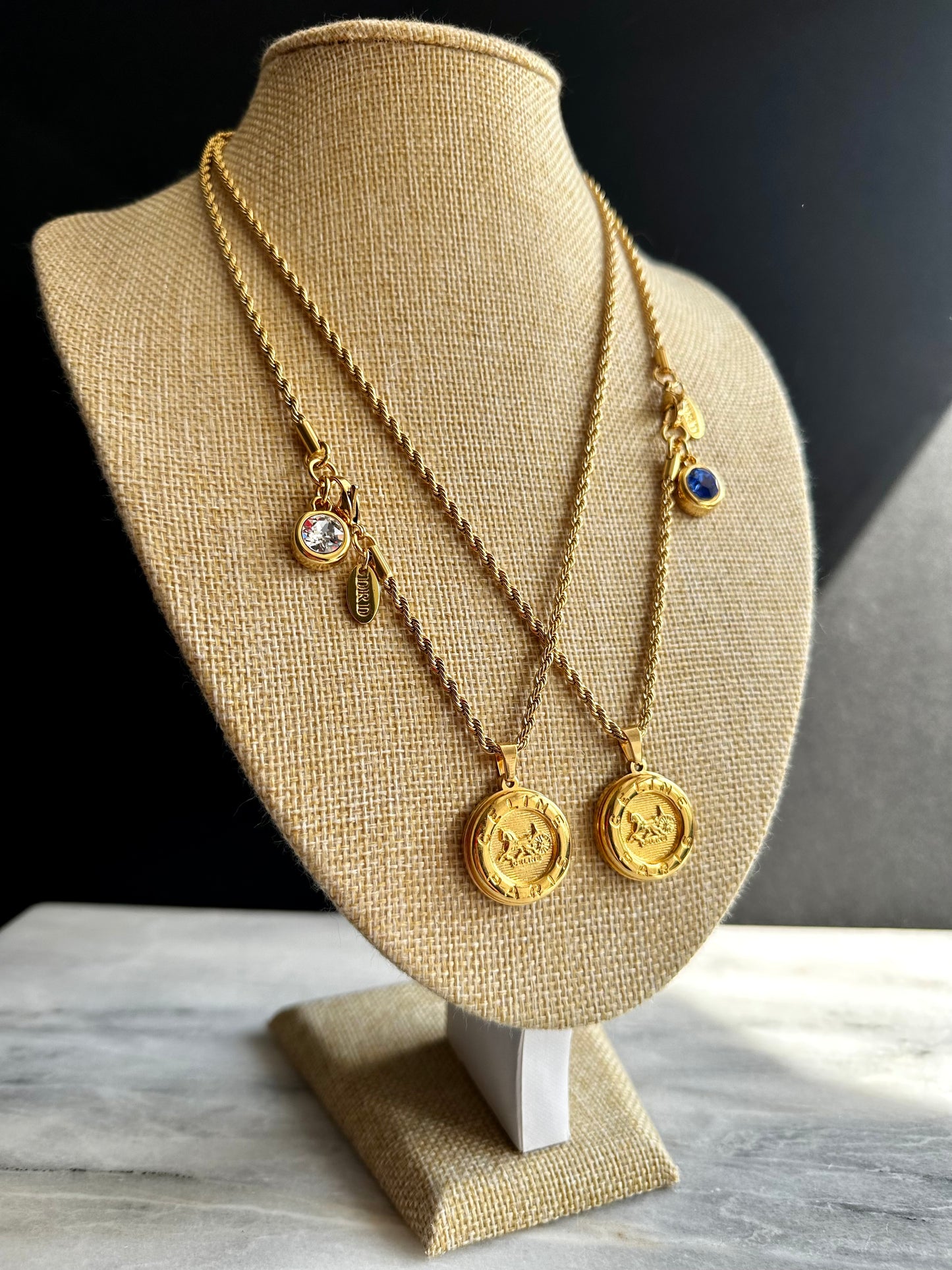 💙 Vintage Authentic reworked Celine Gold button Necklace