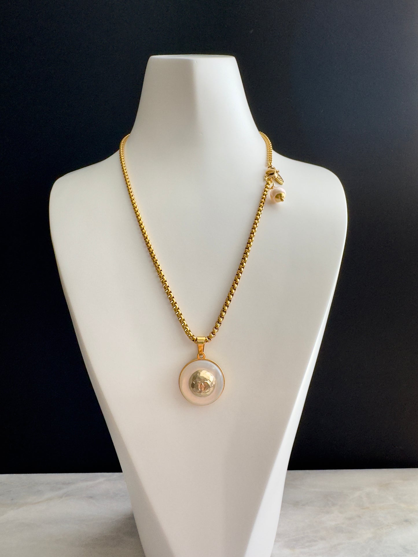 SUPER RARE MOTHER OF PEARL and Authentic reworked Gold button Necklace