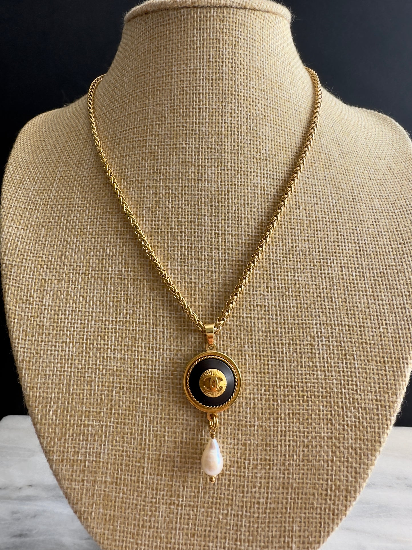 Small “Kitty” Vintage Authentic reworked Gold button Necklace