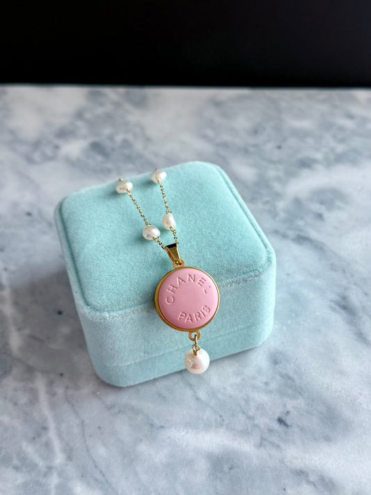 🩷 One of a kind delicate Authentic Reworked Teal button necklace
