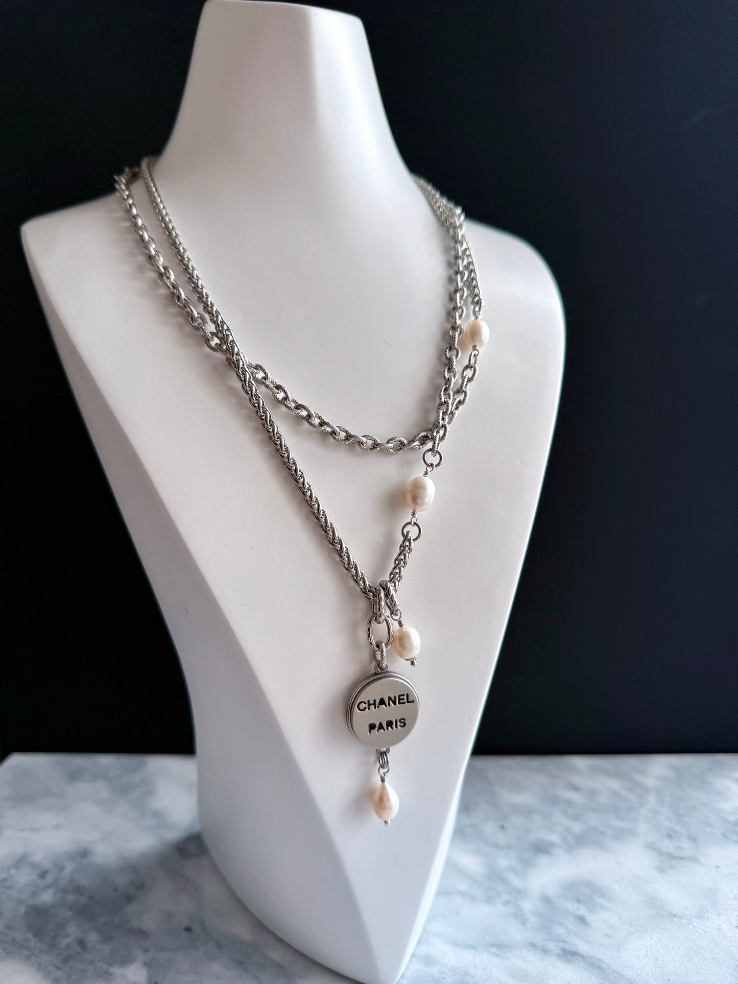 🤍 ONE OF A KIND - Authentic Reworked silver Button Double wrap Necklace