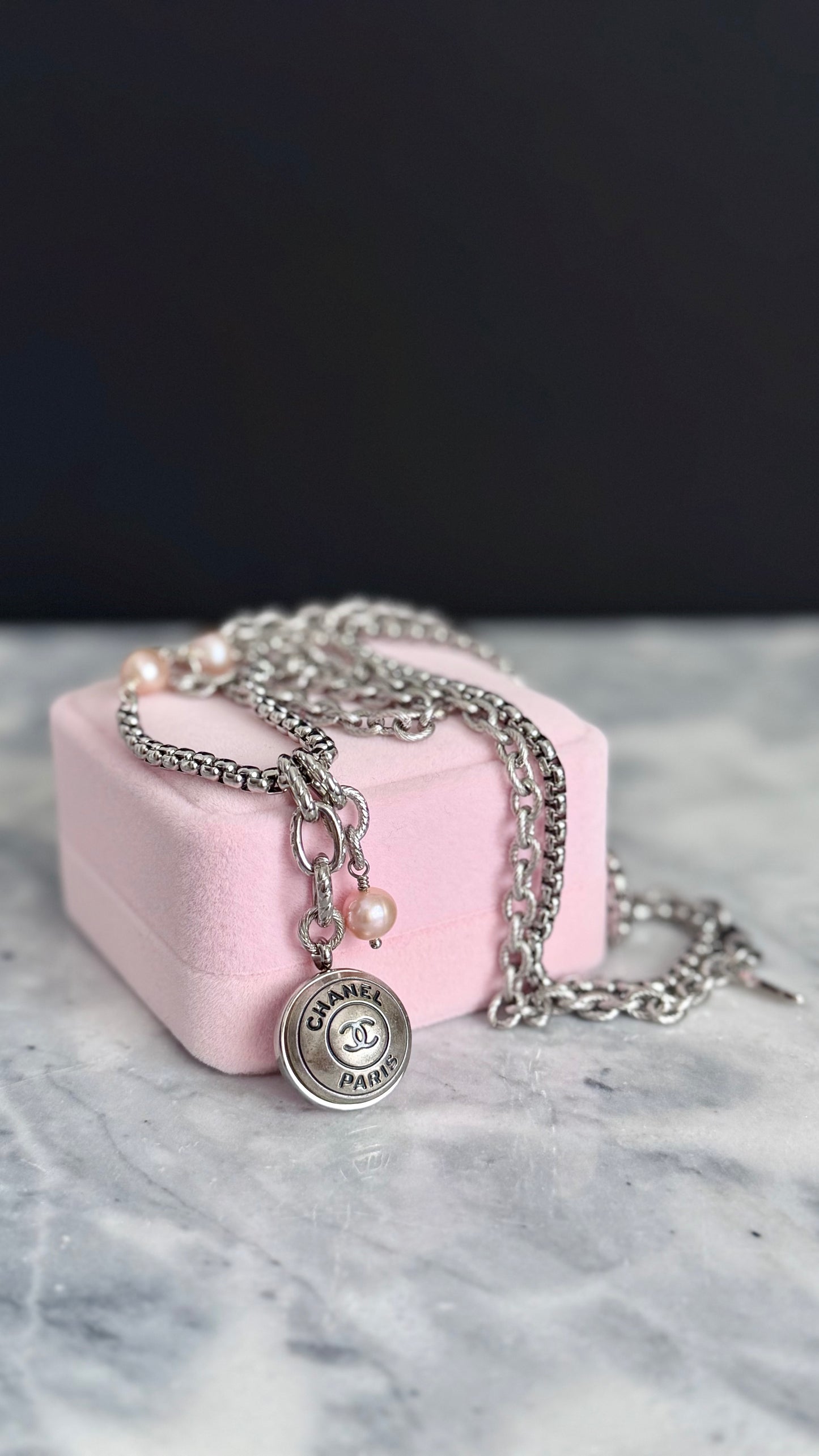 🖤 ONE OF A KIND - Authentic Reworked silver Button Double wrap Necklace