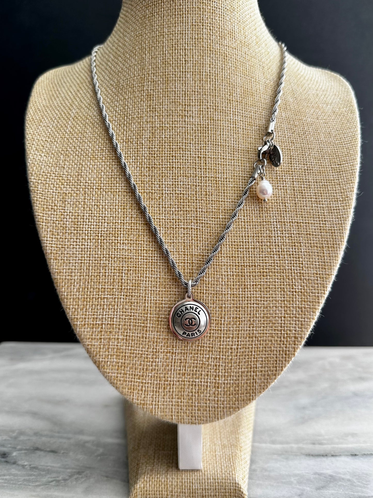 Authentic Reworked silver Button Necklace