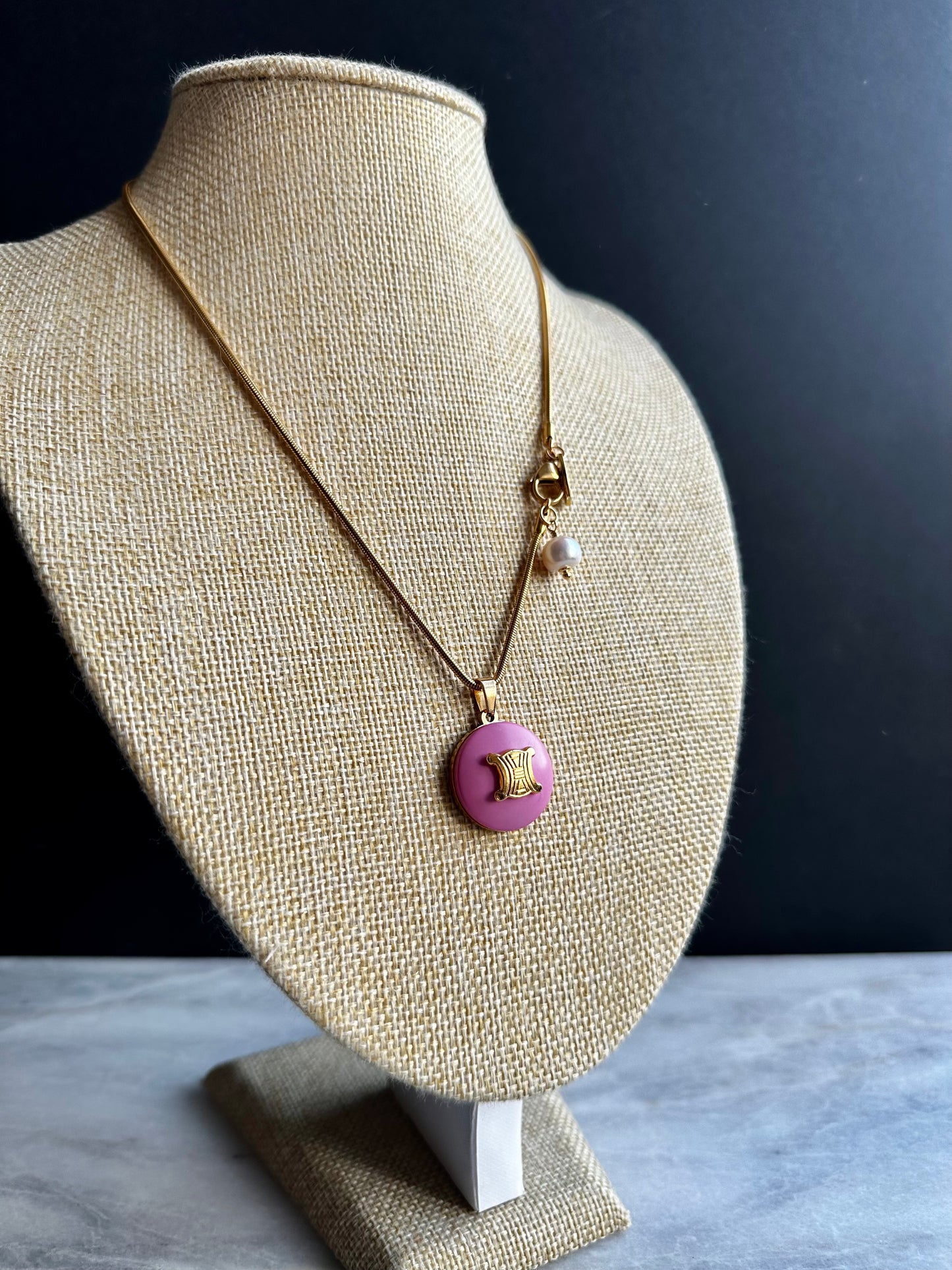 💞 Vintage Authentic reworked Celine Gold button Necklace