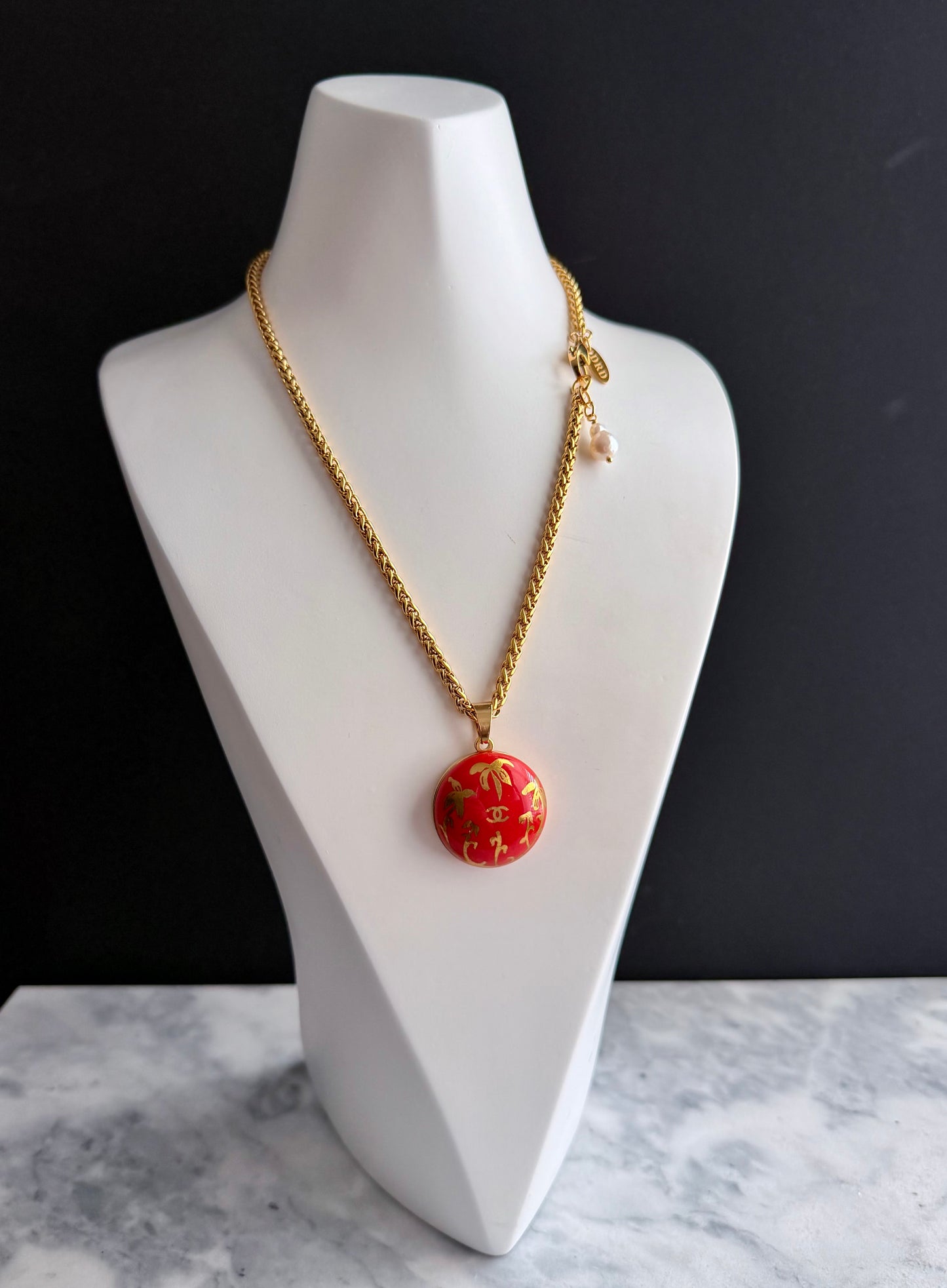 🧡 HUGE EXTREMELY RARE reworked orange button necklace