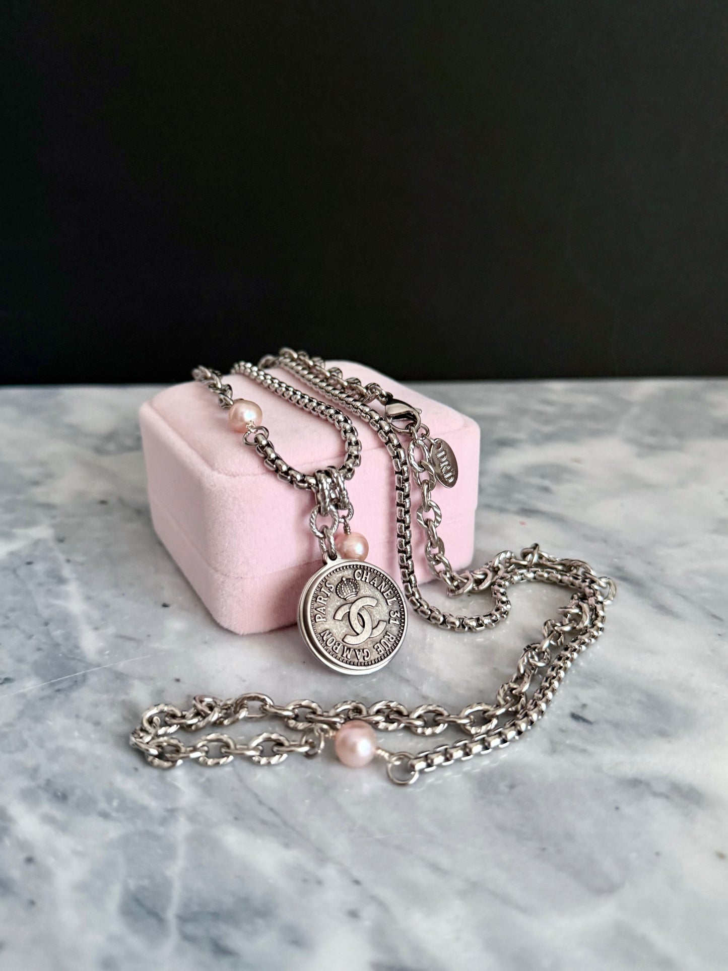 🖤 ONE OF A KIND - Authentic Reworked silver Button Double wrap Necklace