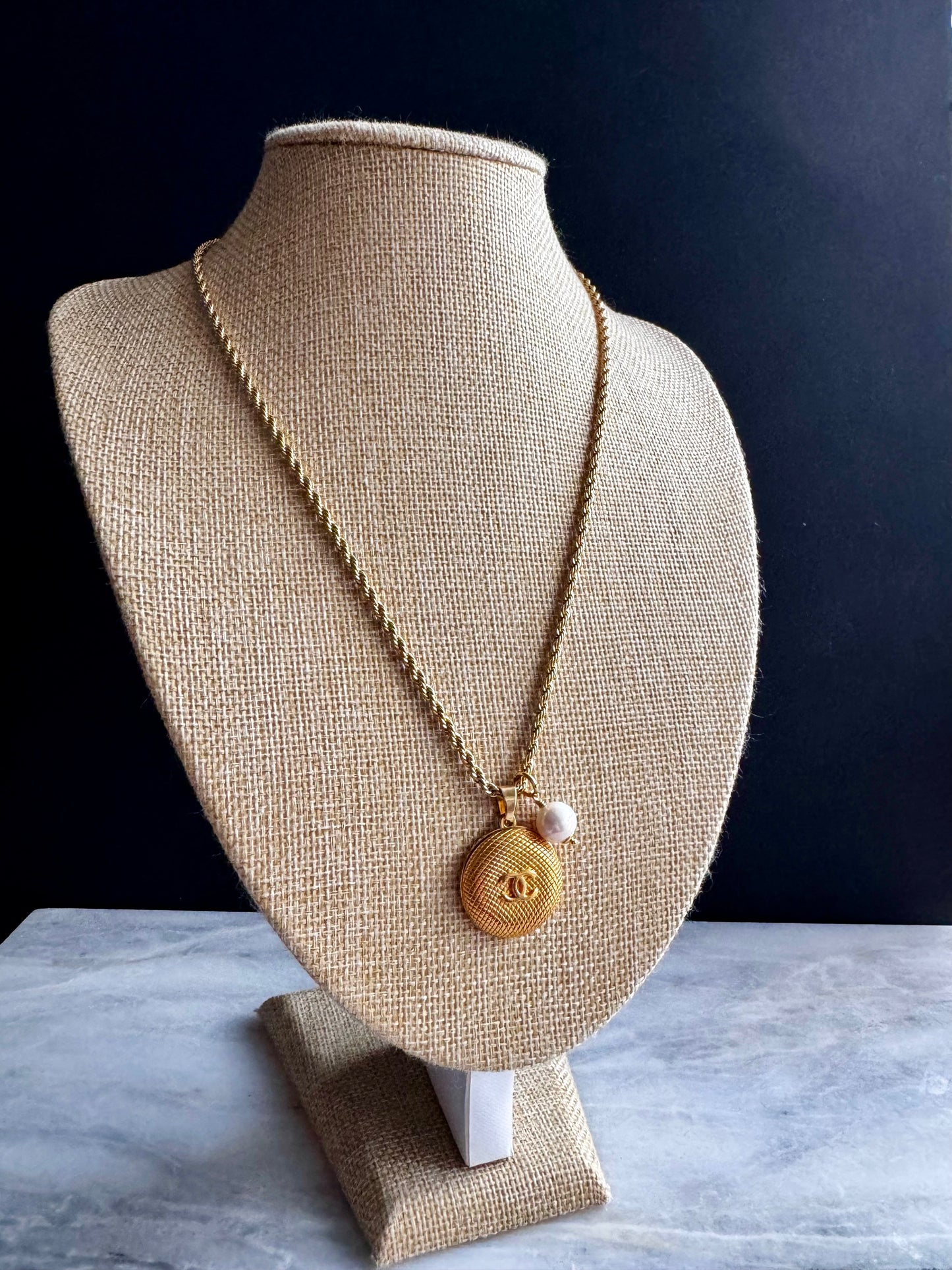 Large RARE Vintage Authentic reworked Gold button Necklace