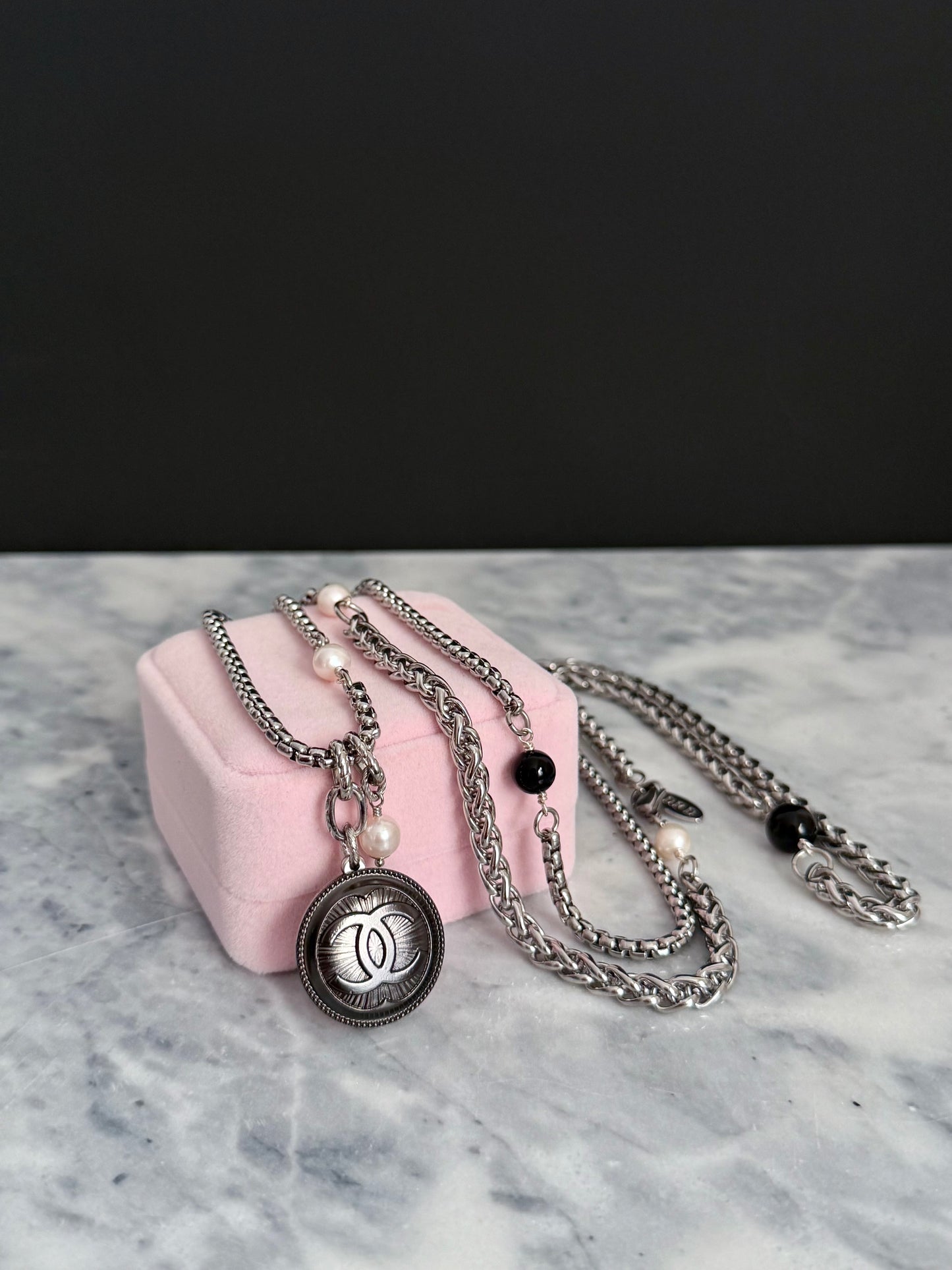 🖤 ONE OF A KIND - Authentic Reworked silver Button Double wrap Necklace