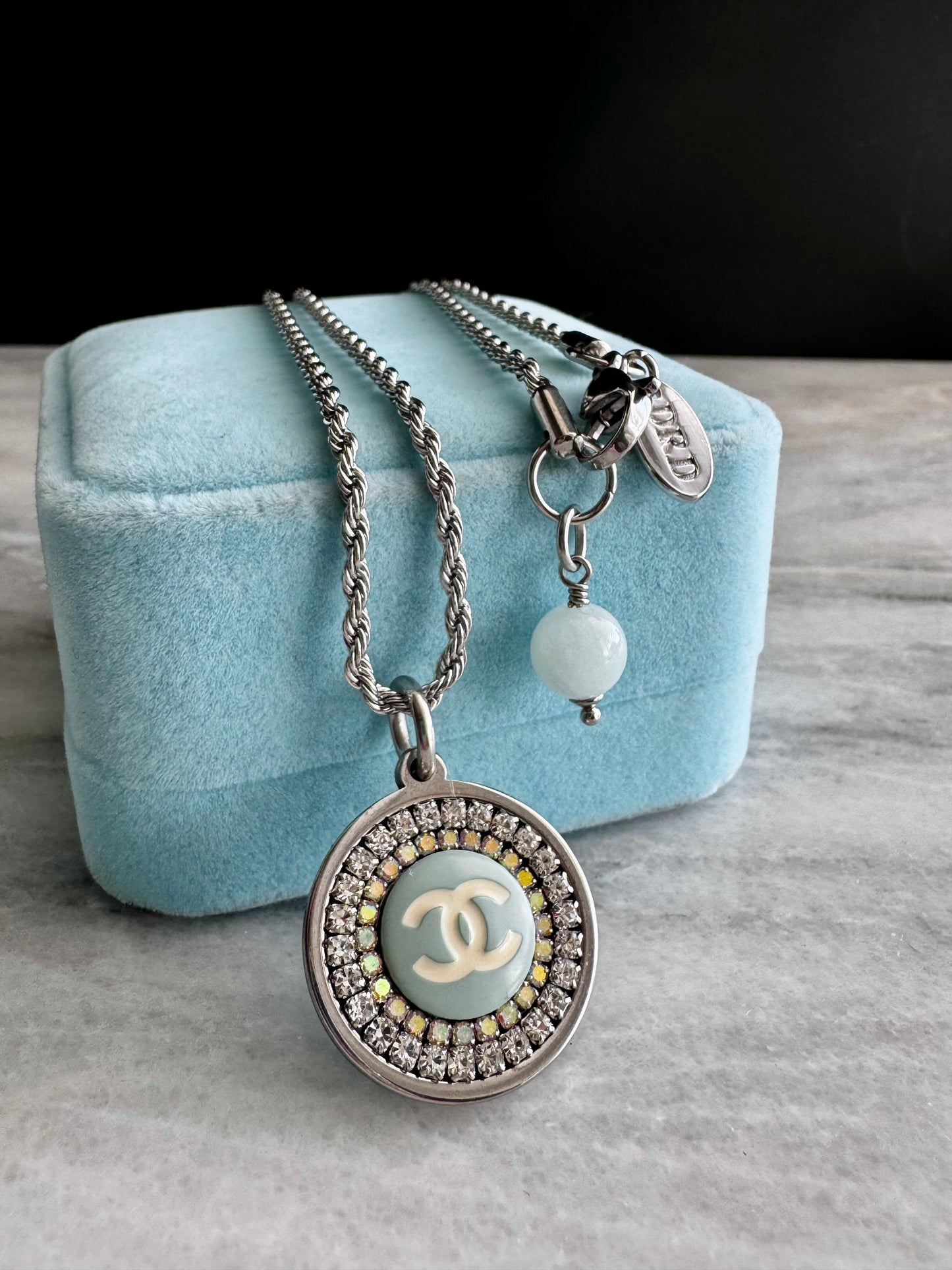 🩵Authentic Reworked teal Button Necklace