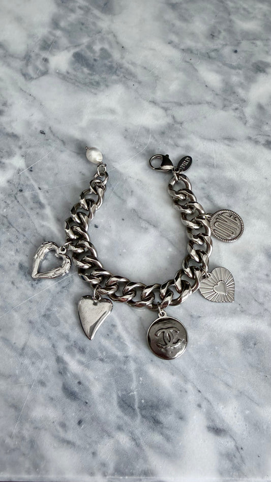 Silver Charm chunky Authentic Reworked button bracelet