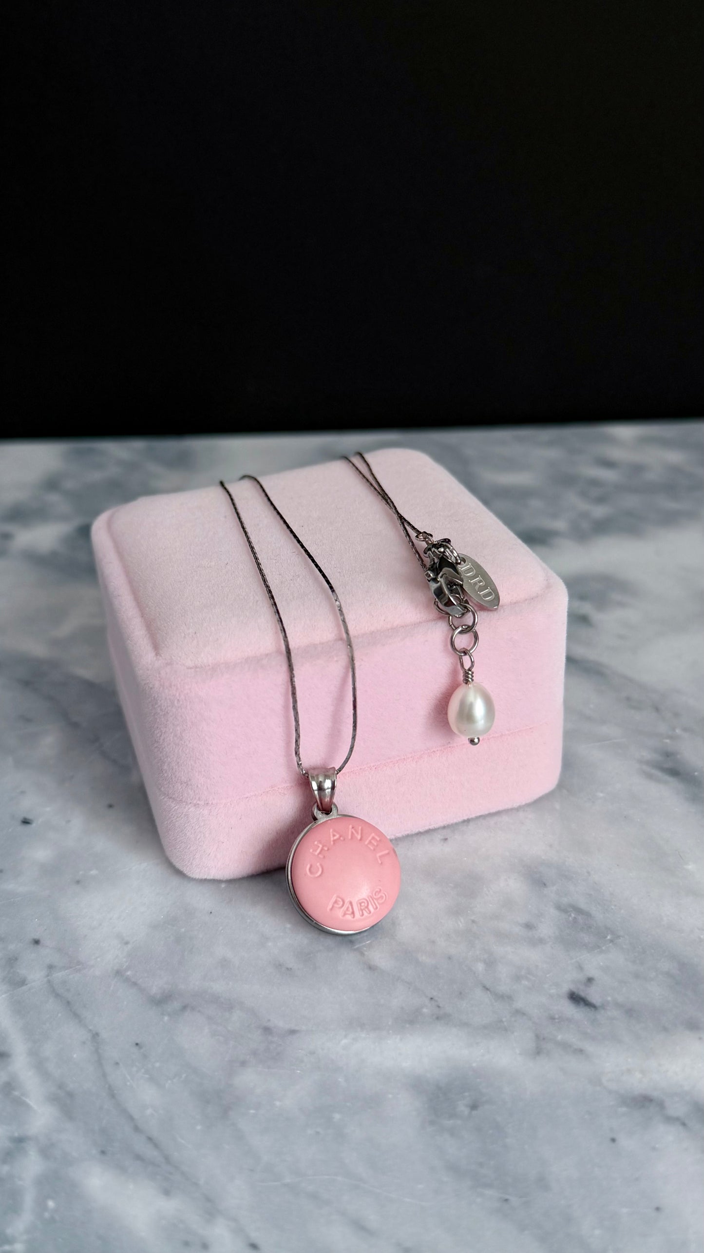 🌸 Reworked Authentic sterling silver button necklace with sterling silver chain - SMALLER SIZE WITH WHITE PEARL