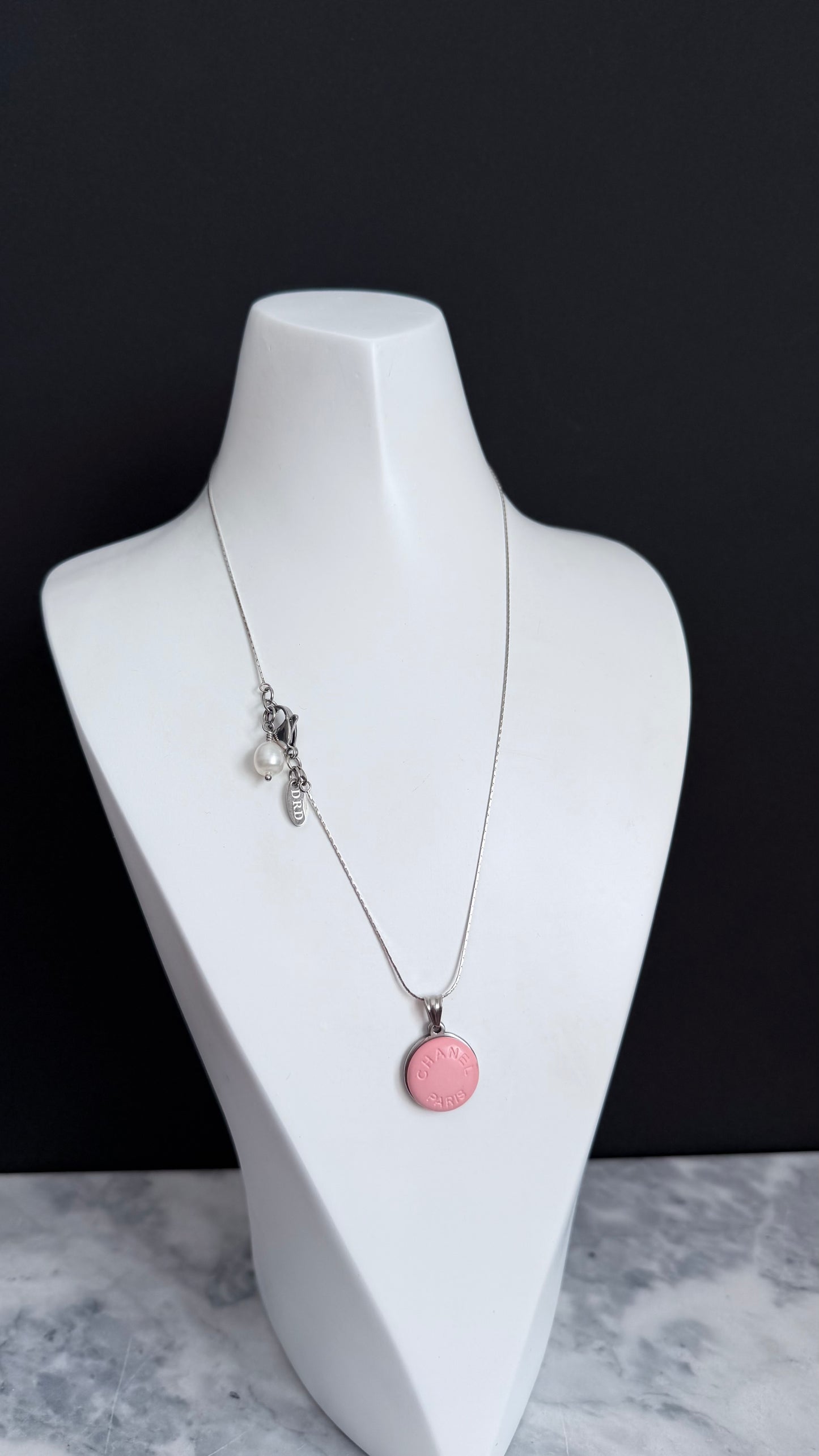 🌸 Reworked Authentic sterling silver button necklace with sterling silver chain - SMALLER SIZE WITH WHITE PEARL