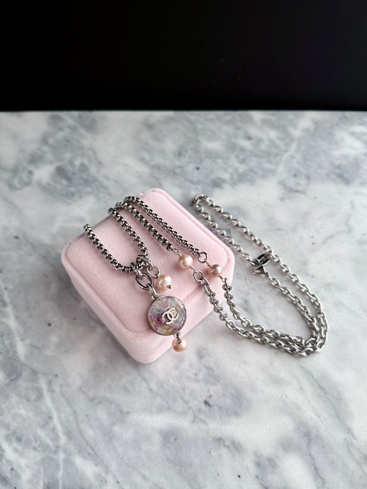 🌸 ONE OF A KIND - Authentic Reworked silver Button Double wrap Necklace