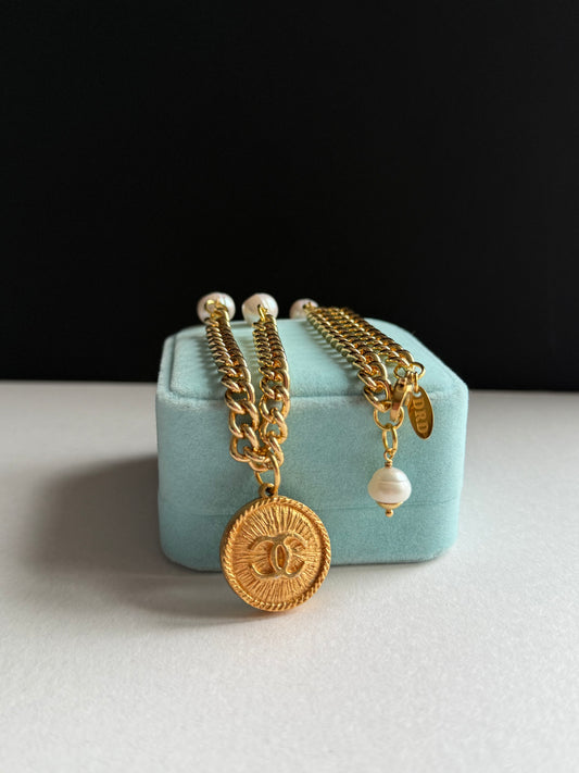 Extremely rare Authentic Reworked gold Button Necklace