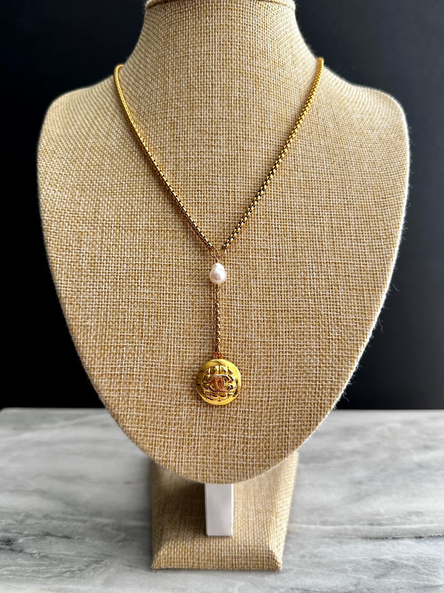 Super rare Vintage Authentic reworked Gold button Y-Lariat Necklace