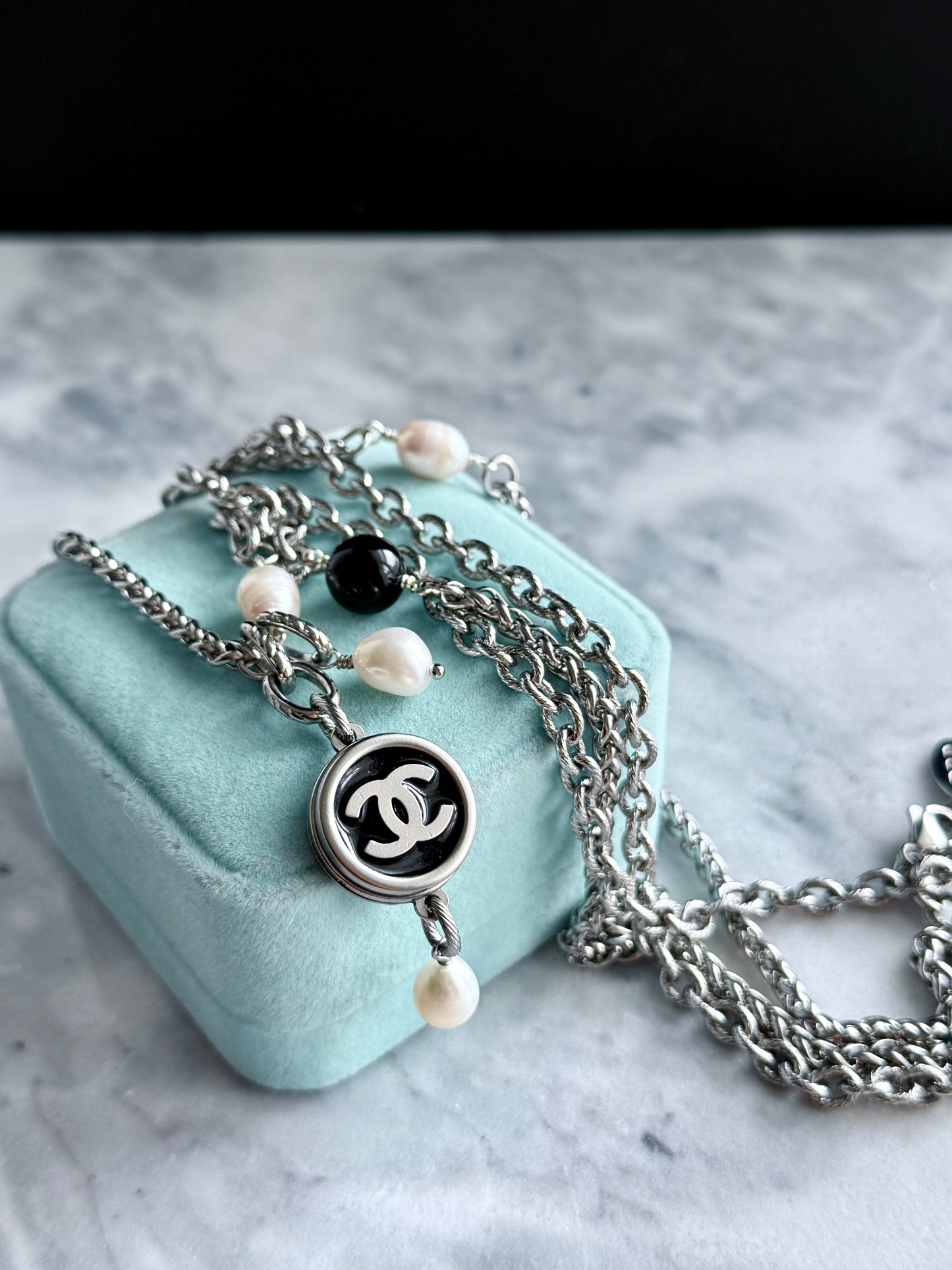 🖤 ONE OF A KIND - Authentic Reworked silver Button Double wrap Necklace