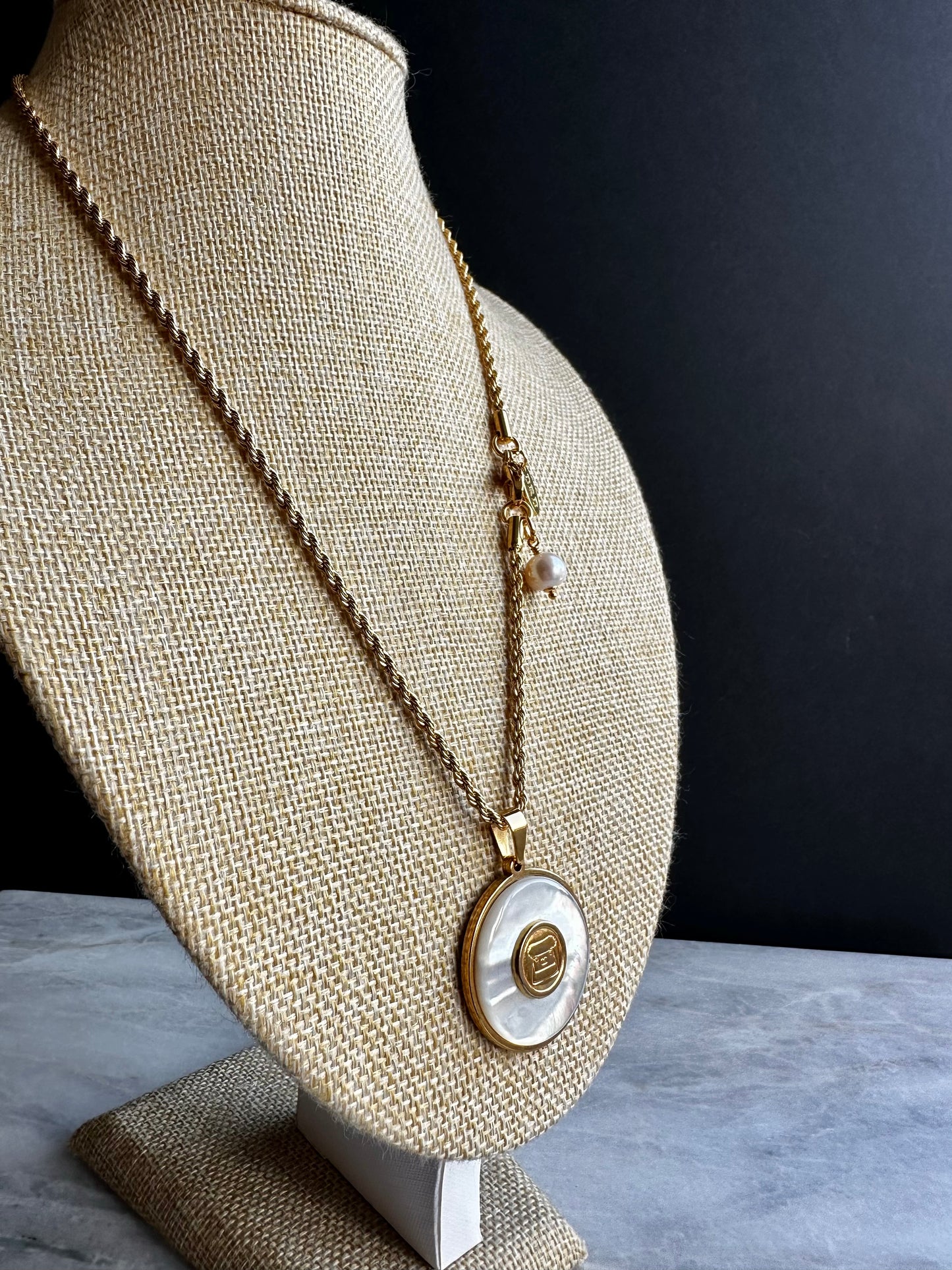 MOTHER OF PEARL One of a kind pearl and Authentic Reworked button necklace