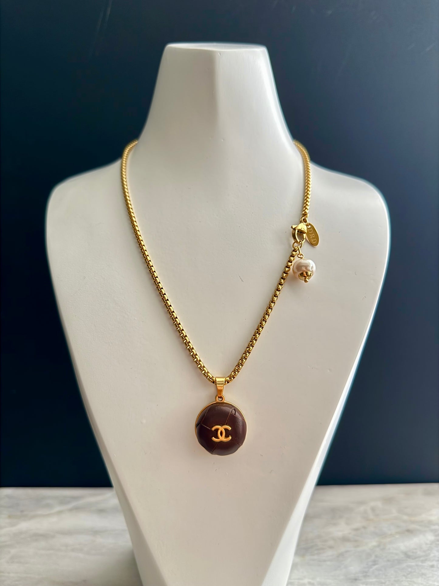 Extremely rare reworked brown leather button necklace