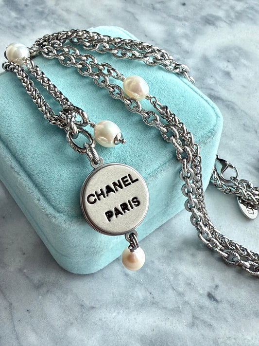 🤍 ONE OF A KIND - Authentic Reworked silver Button Double wrap Necklace