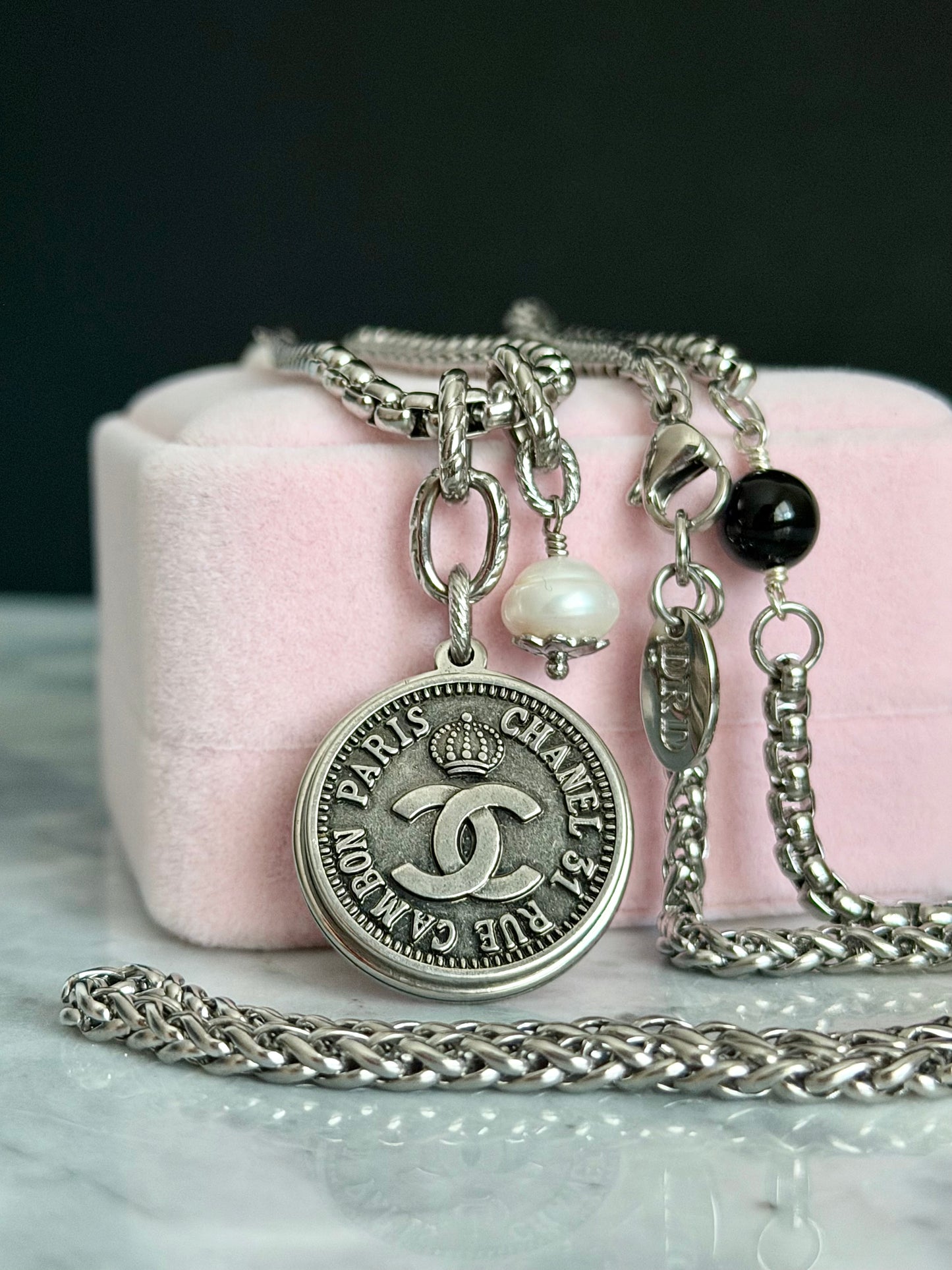 🖤 ONE OF A KIND - Authentic Reworked silver Button Double wrap Necklace