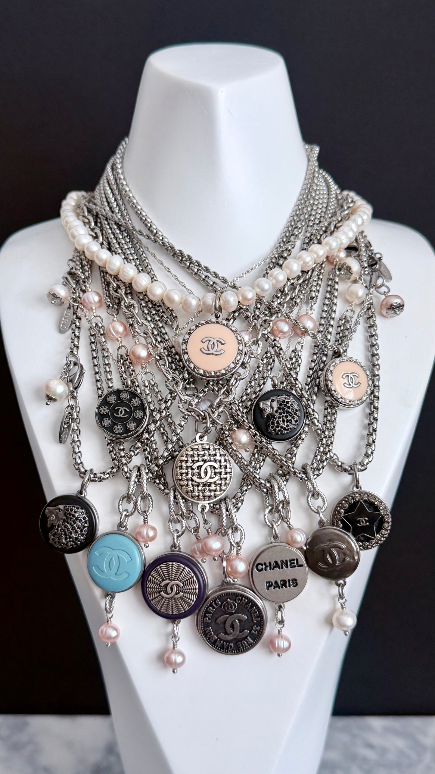 🤍 Reworked Authentic sterling silver button necklace with sterling silver chain