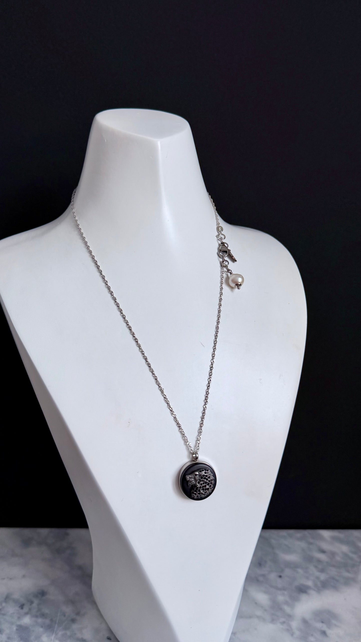 🖤 Reworked Authentic button necklace with sterling silver chain
