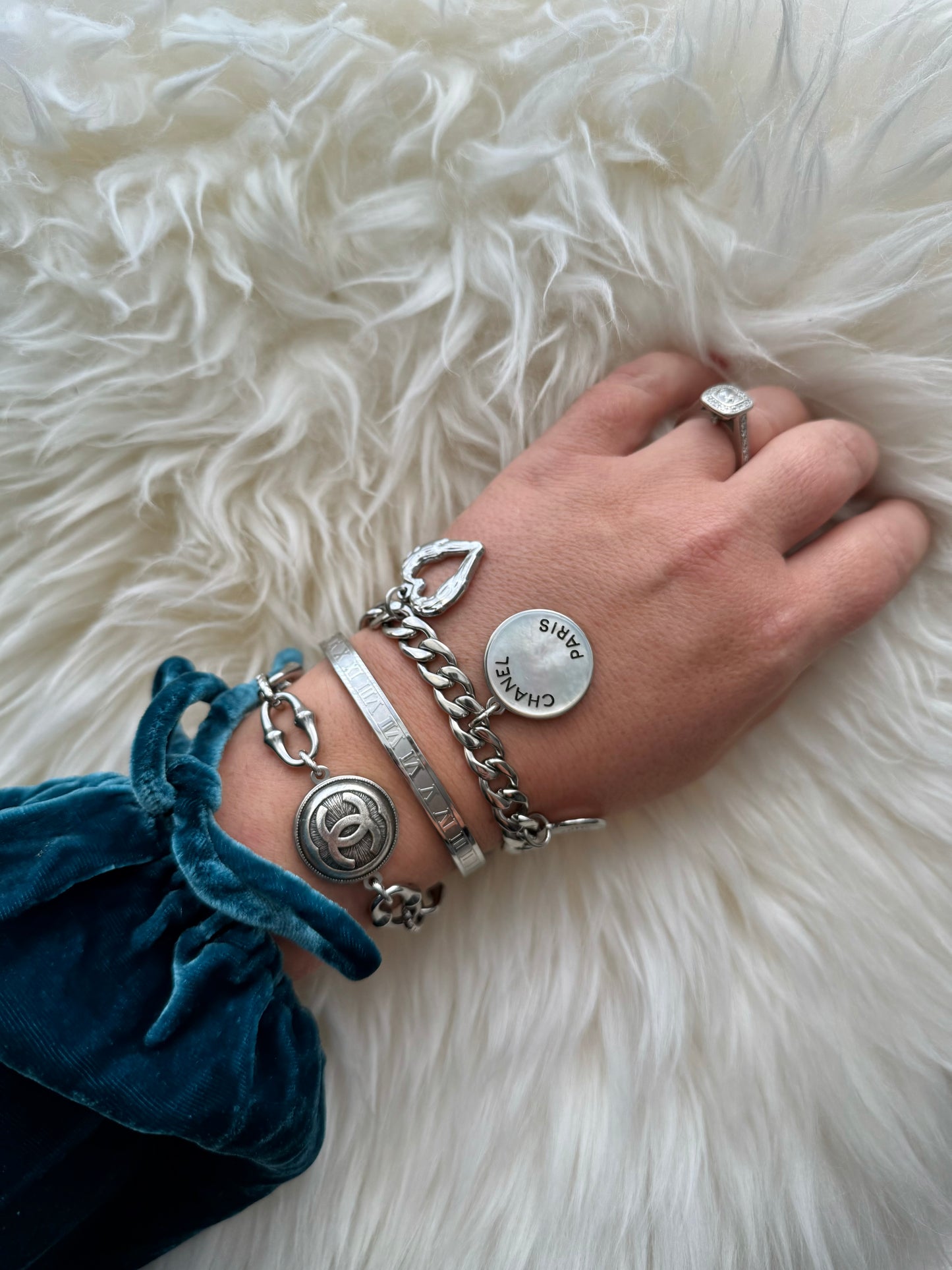 ✨ONE OF A KIND silver reworked button bracelet • large unique non tarnish chain