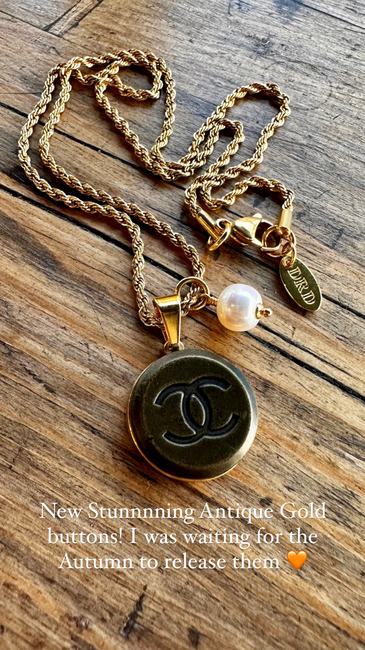 Large Vintage Authentic reworked Antique Gold button Necklace