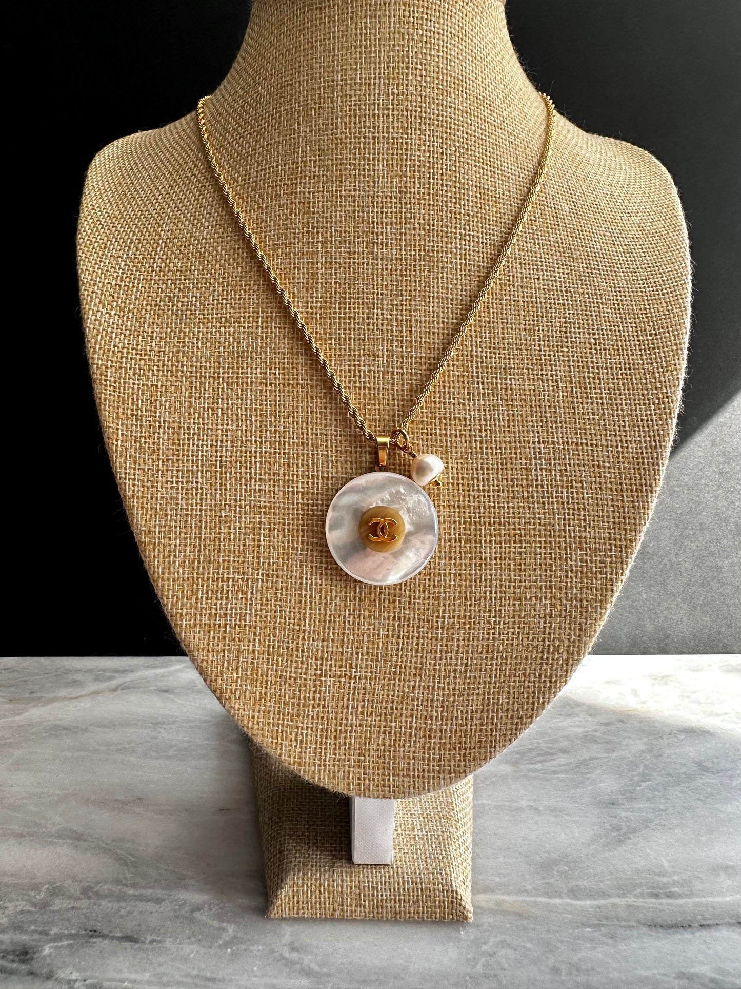 MOTHER OF PEARL One of a kind pearl and Authentic Reworked button necklace