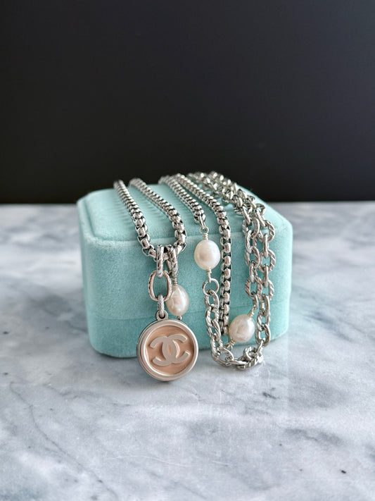 🤍 ONE OF A KIND - Authentic Reworked silver Button Double wrap Necklace