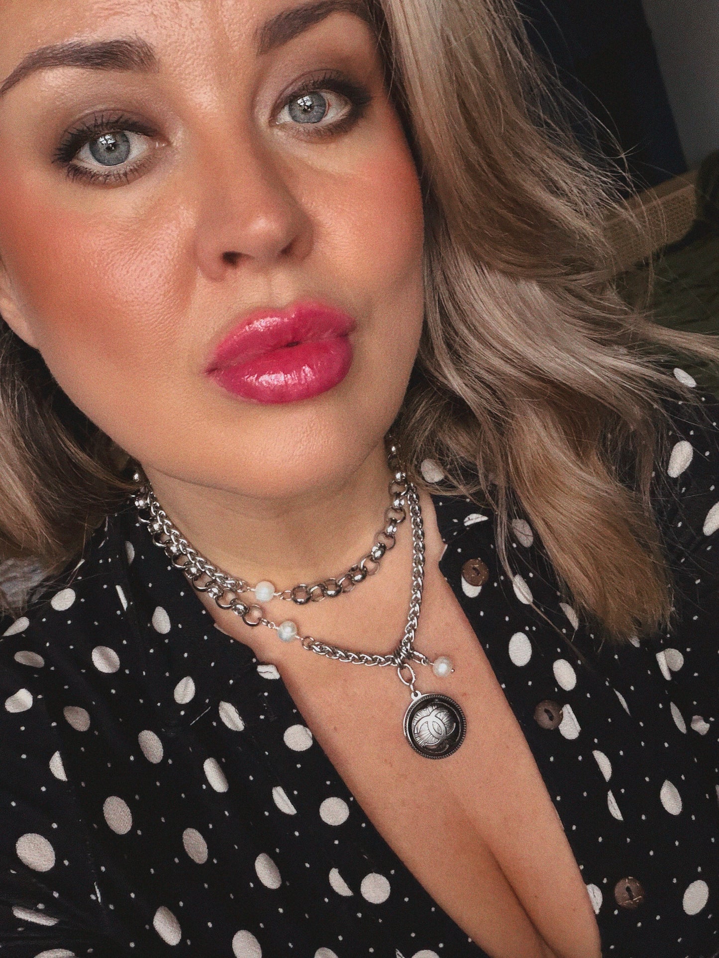 🖤 HUGE ONE OF A KIND - Authentic Reworked silver Button Double wrap Necklace