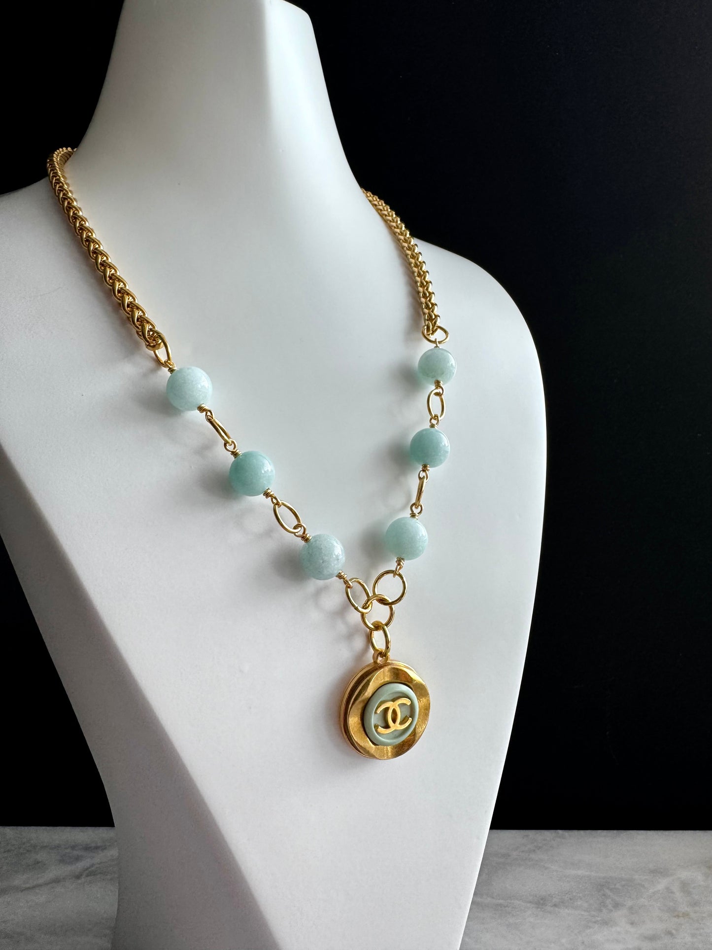 Vintage Authentic Antique gold CHANEL Necklace with turquoise beads • SUPER RARE ONE OF A KIND PIECE