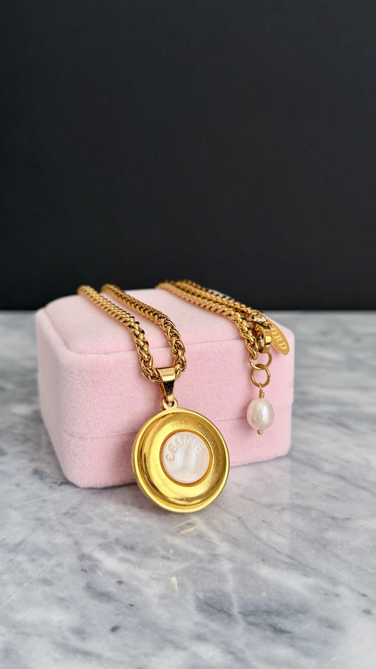 🤍 Vintage Authentic reworked Celine Gold button Necklace - LARGE version