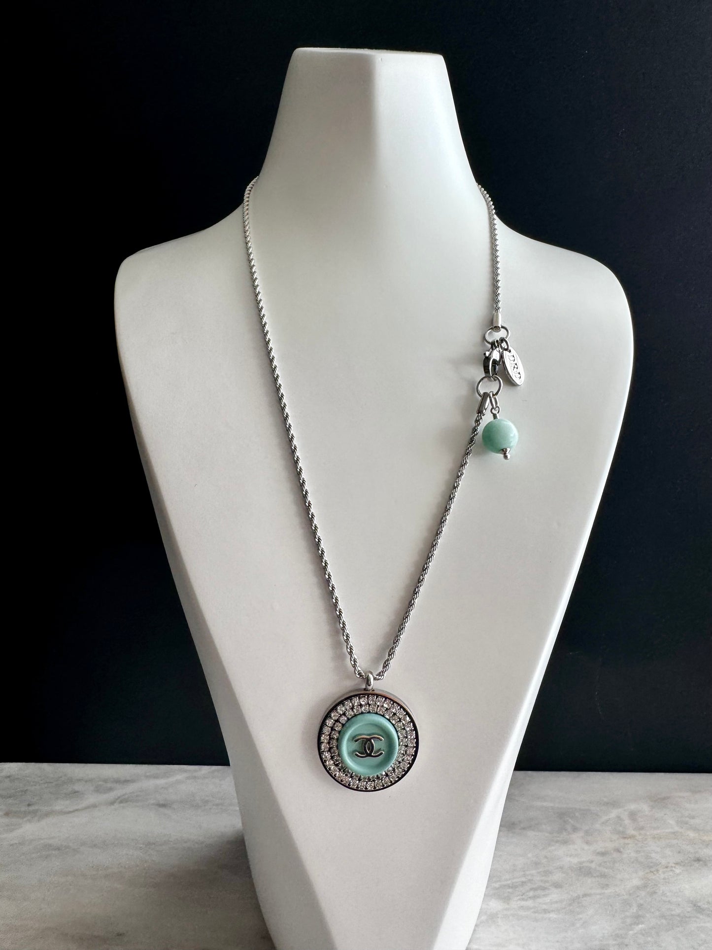 Authentic Reworked teal Button Necklace