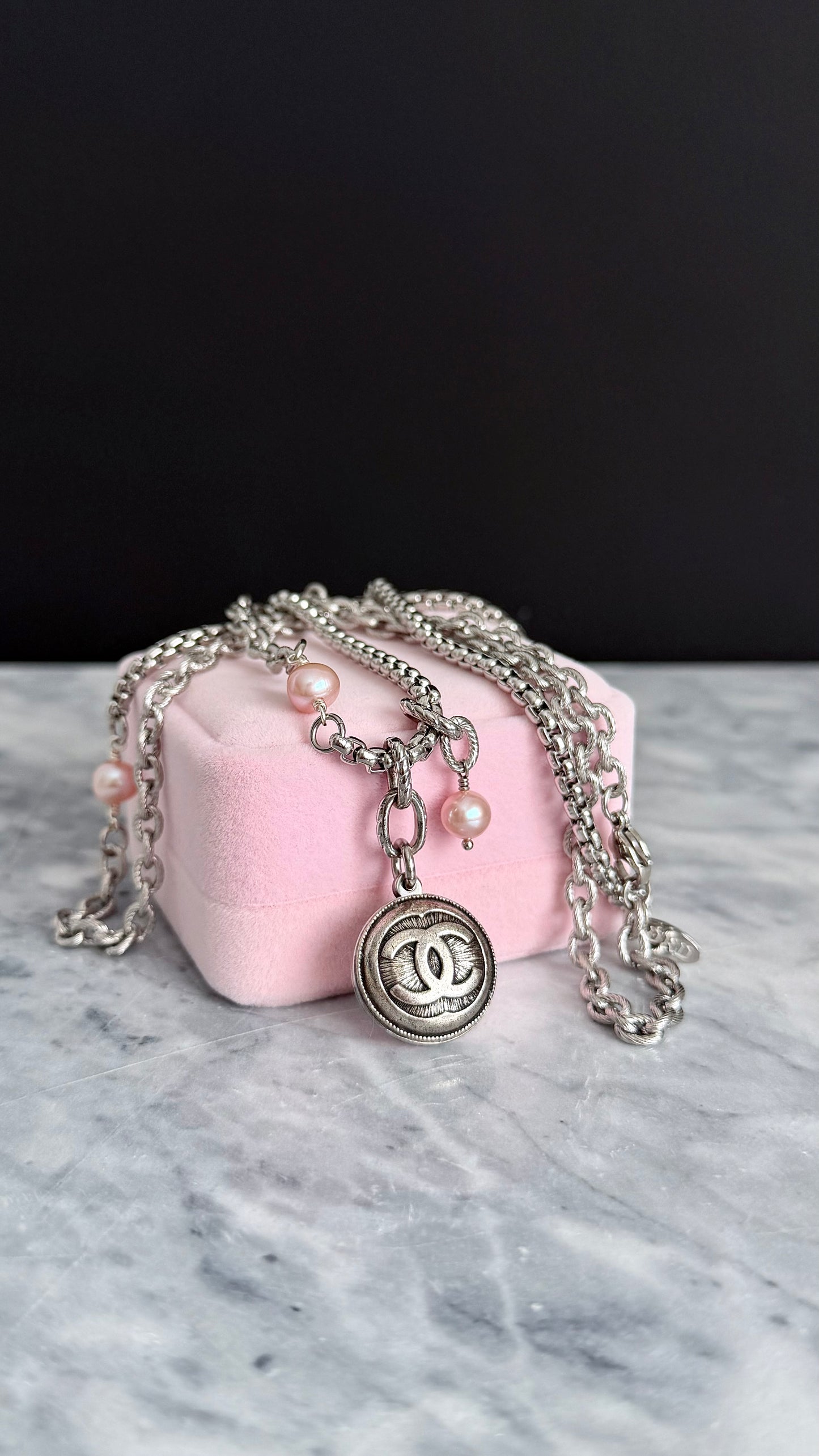 🖤 ONE OF A KIND - Authentic Reworked silver Button Double wrap Necklace