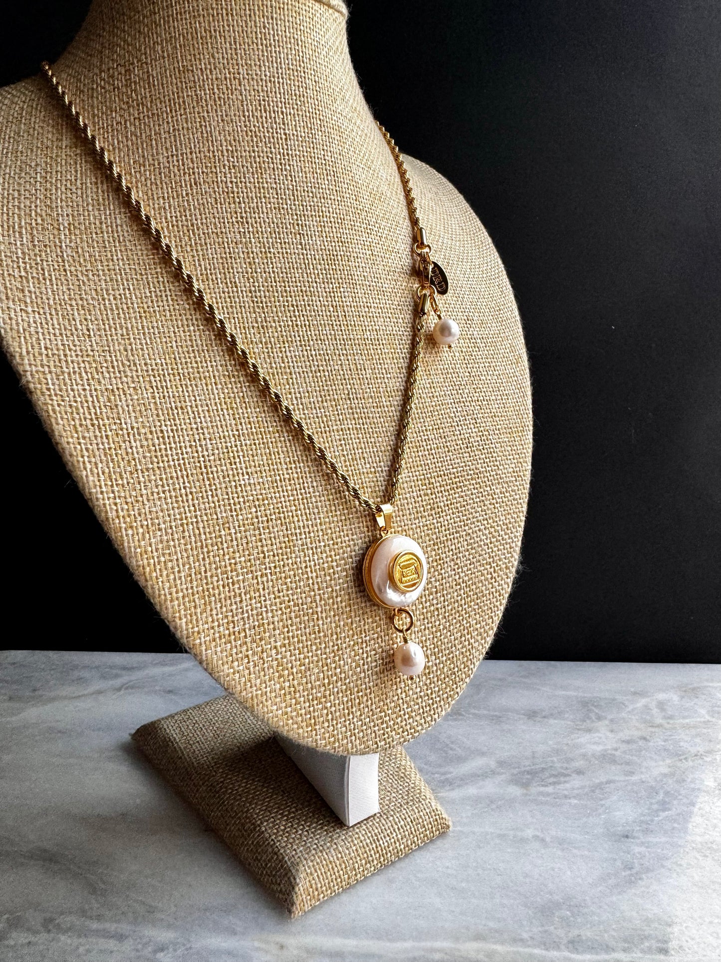 SUPER RARE Large MOTHER OF PEARL and Vintage Authentic reworked Gold button Necklace