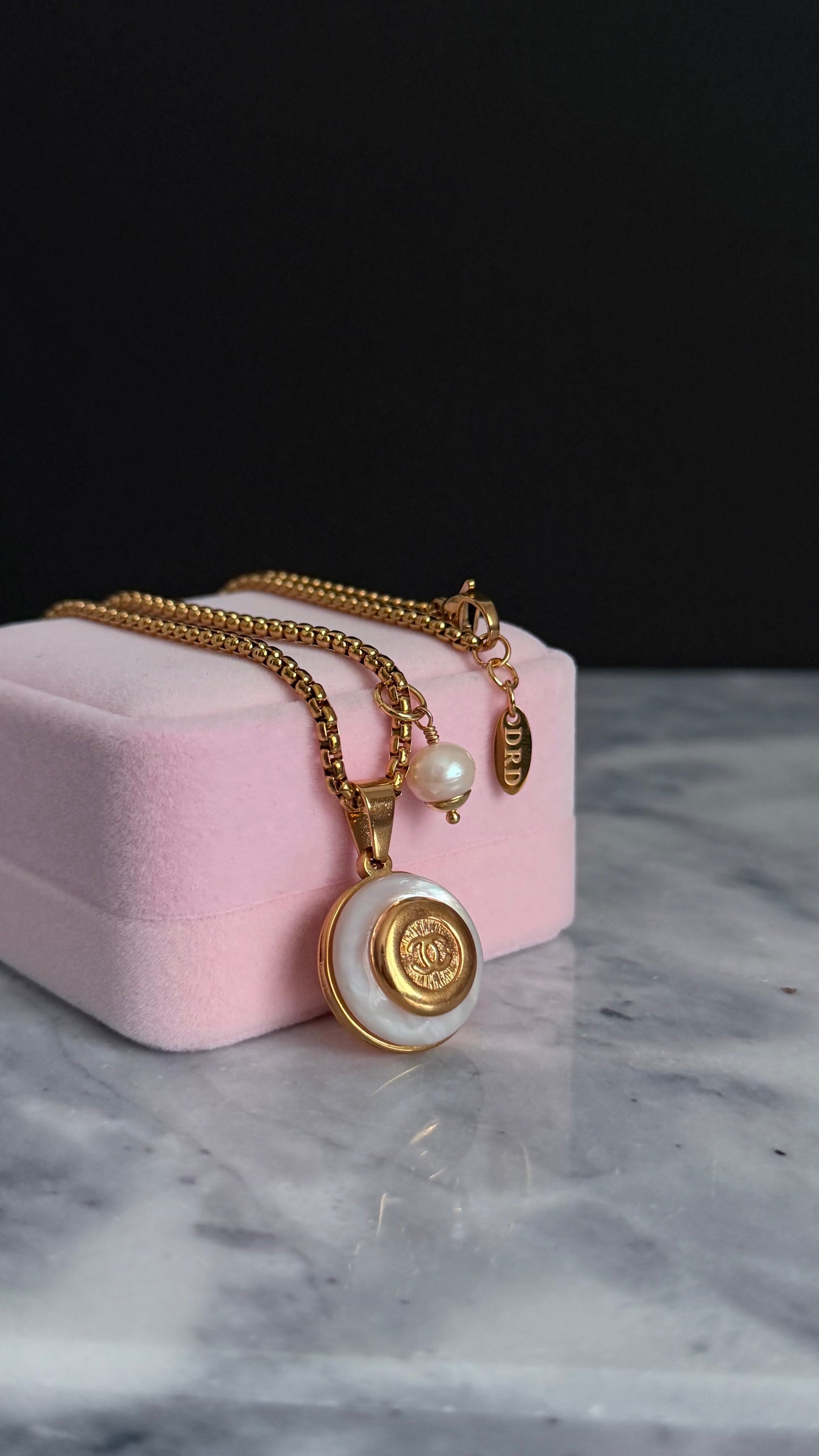 SUPER RARE MOTHER OF PEARL and Vintage Authentic reworked Gold button Necklace