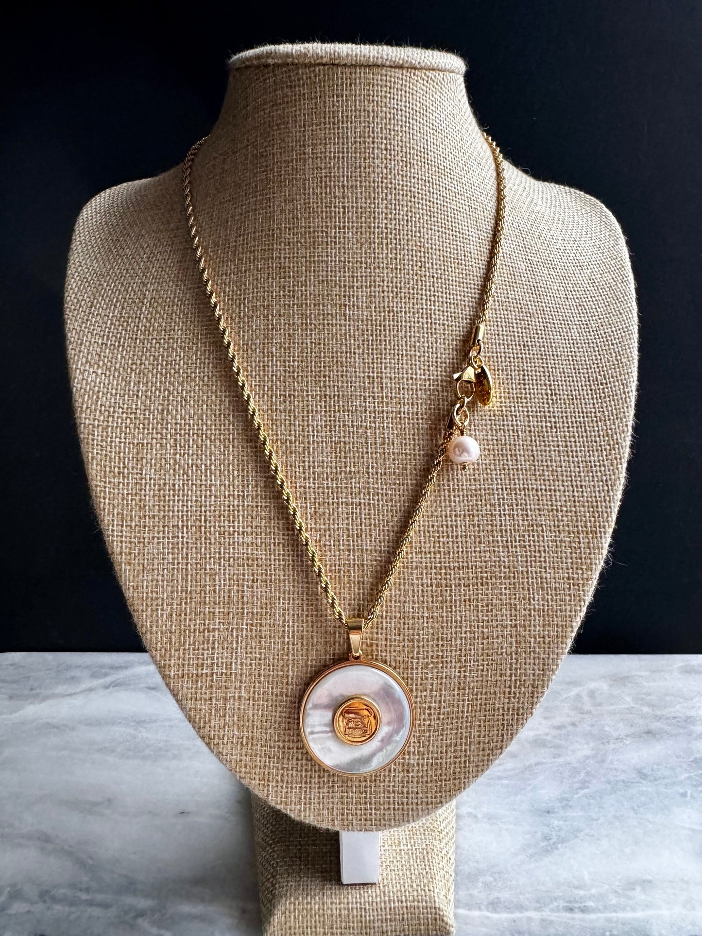 MOTHER OF PEARL One of a kind pearl and Authentic Reworked button necklace