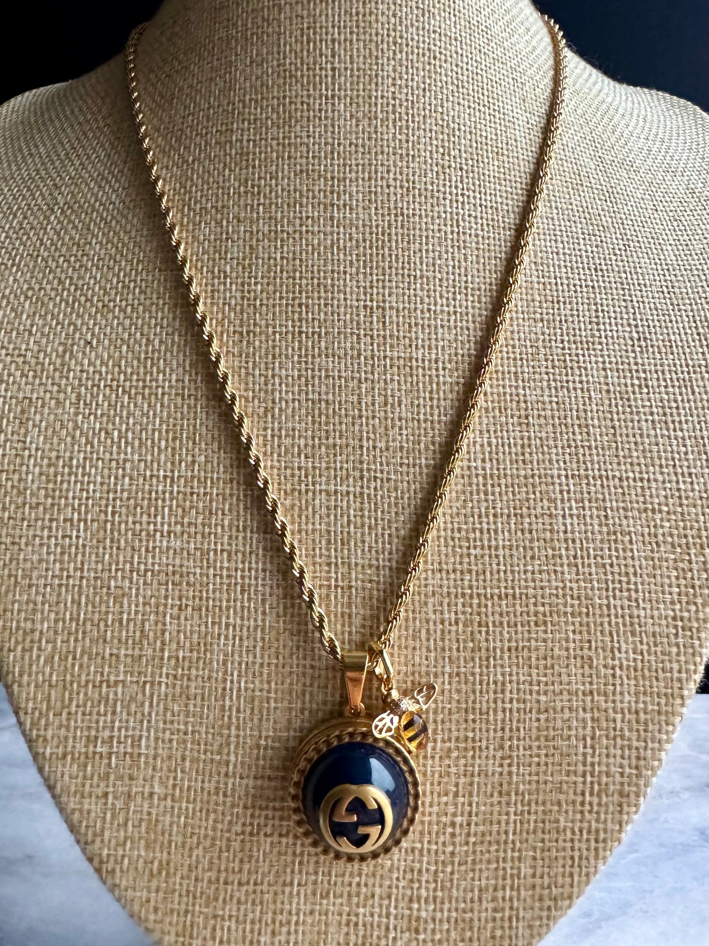 Antique Gold reworked Dark Navy Gucci necklace • high quality