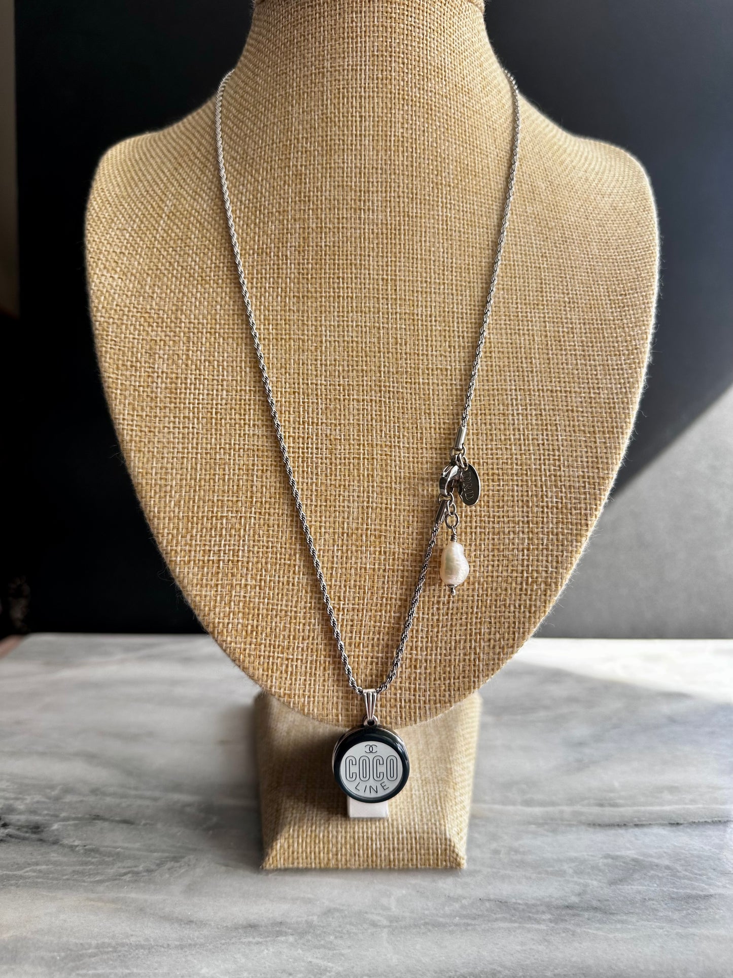 Authentic Reworked long silver Button Necklace