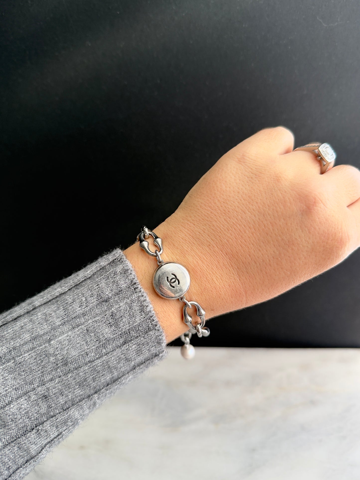 ✨ONE OF A KIND silver reworked button bracelet • large unique non tarnish chain