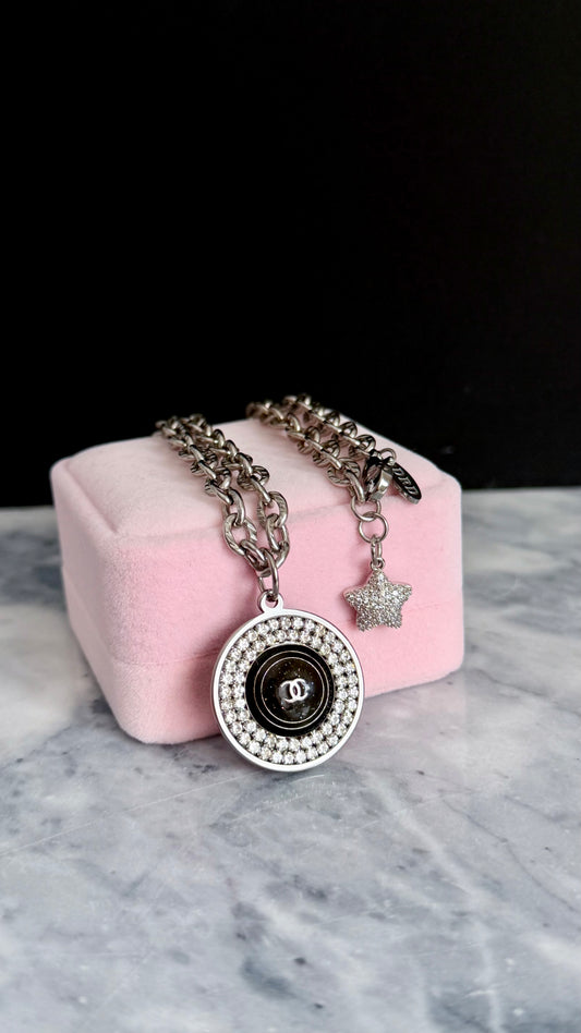 ✨ RARE Large Vintage Authentic reworked silver button Necklace