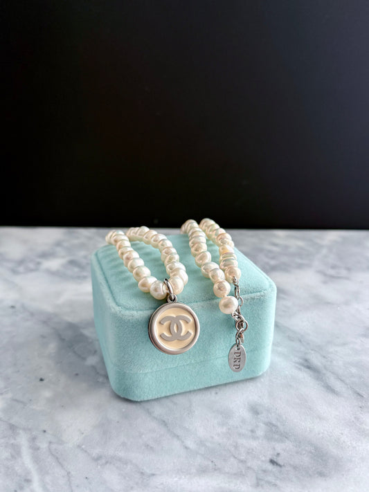 🤍 ONE OF A KIND - Authentic silver Button genuine pearl Necklace