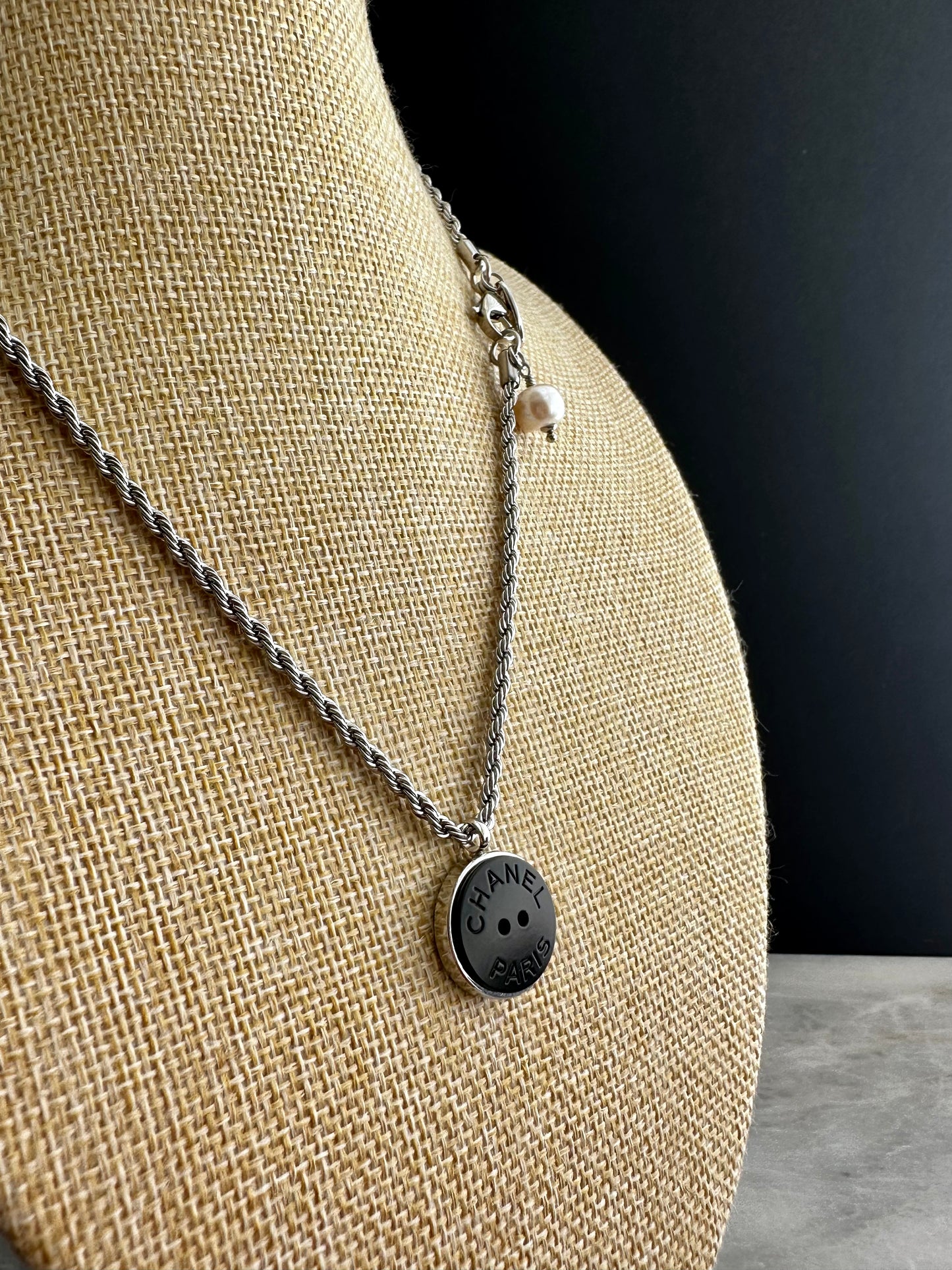 Vintage Authentic reworked silver button Y lariat Necklace